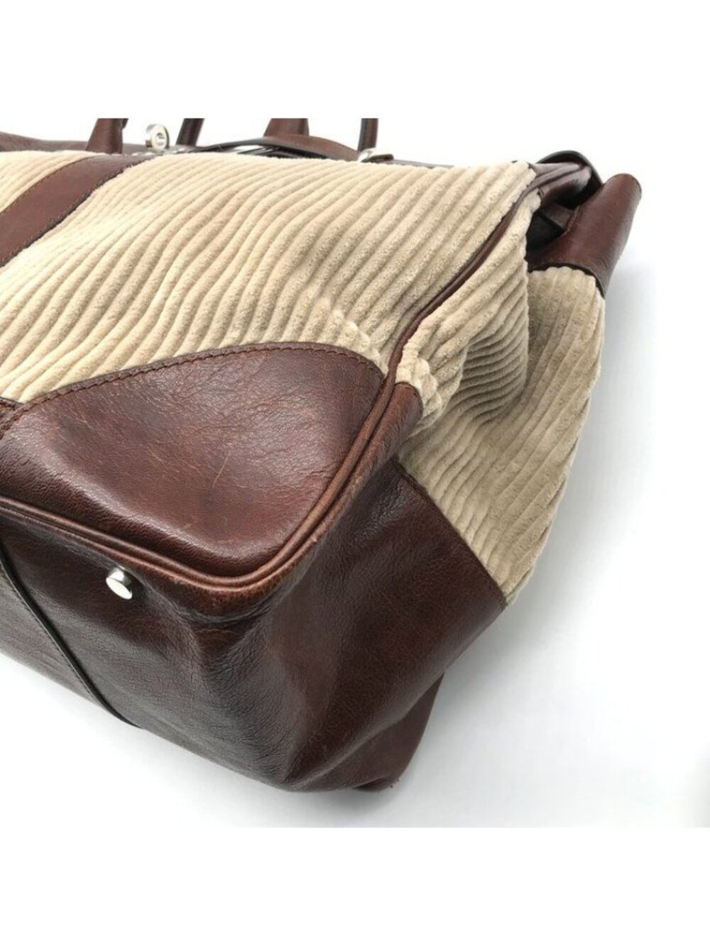 Brunello Cucinelli Weekender Country Hand Boston Leather Corduroy Travel Bag - Picture 5 of 10